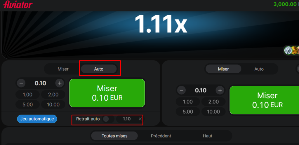 retrait automatique Aviator